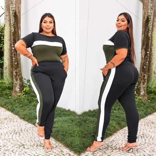 Conjunto Plus Size Cal a Blusa Feminina Moda Outono inverno
