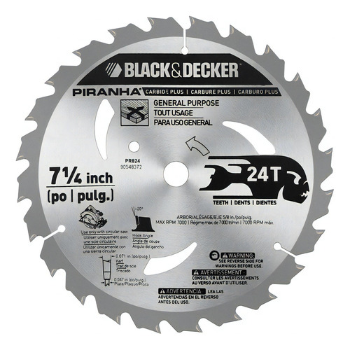 Disco De Sierra 7-1/4'' 24 Dientes Black+decker Pr824 P Color Plateado