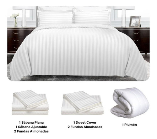 Duvet King Saten Stripe+plumón+4 Fundas+sabanas+envío