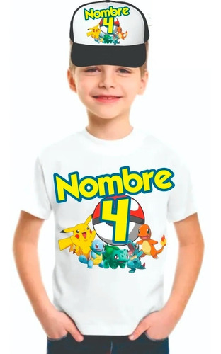 Kit Personalizado Playera+gorra Infantil Pokémon Cumpleaños 