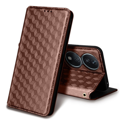 ~ For Honor X7b Cubic Patterned Pu Wallet Card Holder Case