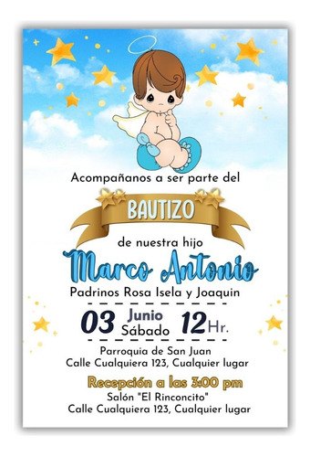 Invitación Digital Personalizada Bautizo Niño, Color Azul