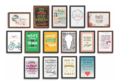 Kit 15 Quadro Decorativos Frases Motivacionais Cômicas 34x49