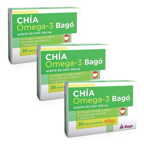 Aceite De Chia Omega 3 Bago 1000 Mg X 30 Caps C/u X 3 Cajas