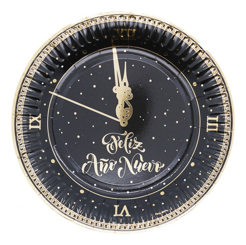 Plato Polipapel Reloj Feliz Año X 6 Unidades 17 Cm