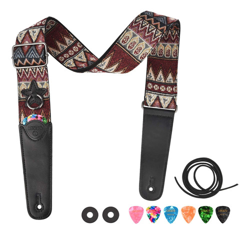 Strap With Pick Holders For Acoustic And Electric Jacquard