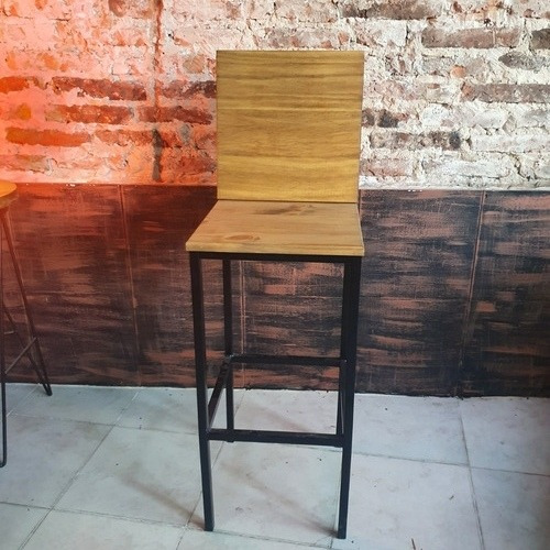 Imagen 7 de 7 de Taburete Banqueta Respaldo Alto Industrial Hierro Madera