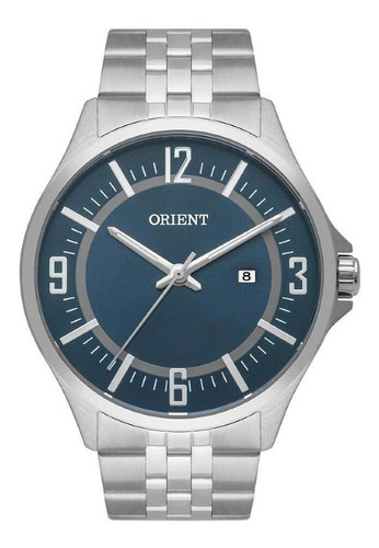Imagem 2 de 6 de Relógio Orient Masculino Prata Fundo Azul Mbss1420 Garantia