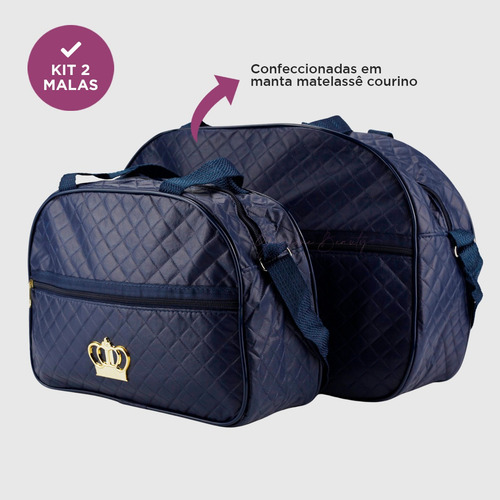 Kit Bolsa Mala Maternidade 2 Peças Reforçada Impermeável Menino Menina Cor Azul Marinho Mochila