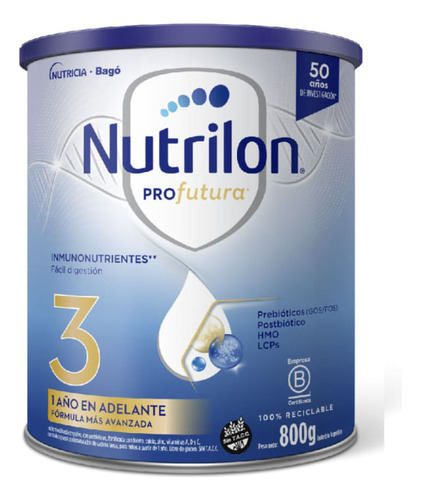 Leche Infantil En Polvo Nutrilon 3 Profutura +1 Año X 800 G