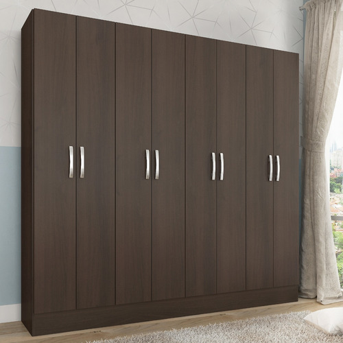 Ropero Armario 8 Puertas Con Estantes Y Perchero Mulata® Color Marrón claro