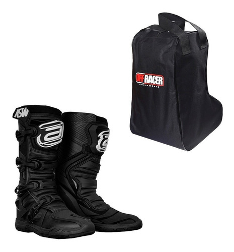 Bota Asw Motocross Lançamento Preta + Porta Botas