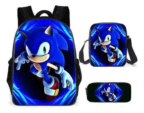 Sonic Mochilas Cartoon Schoolbag Niña Niños, 3 Unids/set