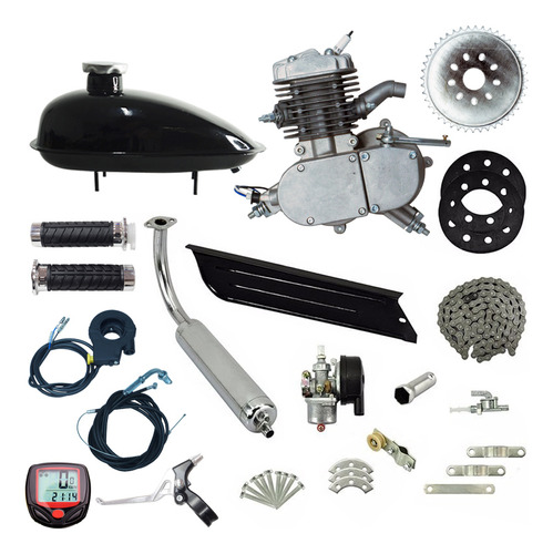 Kit Motor 80cc Bicicleta Motorizada 2t Prata + Velocímetro