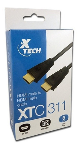 Cable Hdmi Xtech 1,8 Metros Full Hd 4k 1 Año Gtía