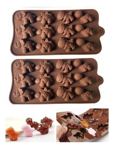 Pack X2 Moldes de chocolate de dinosaurio Color Marrón Pastelería CL