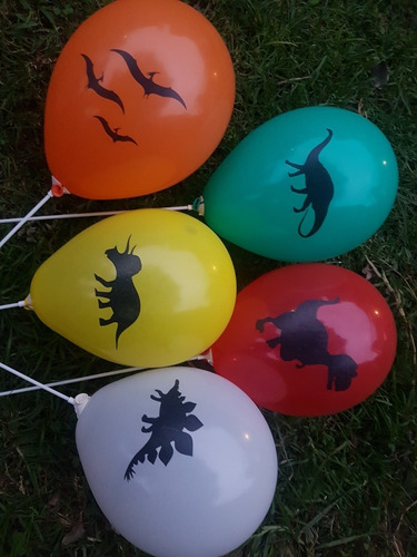 10 Globos 12 PuLG Latex Impresos Dinosaurios .aptos Helio