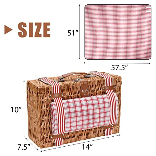 Cesta De Picnic De Mimbre 2 Personas Gran Compartimento...