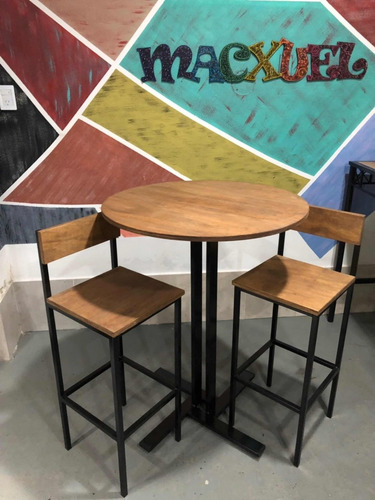 Imagen 4 de 8 de Mesa Barra Bar Alta Redonda 70cm + 2 Taburetes C/respaldo