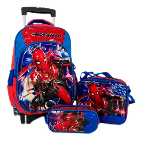 Kit X3 Maleta Rueda Spiderman Grande + Lonchera + Cartuchera