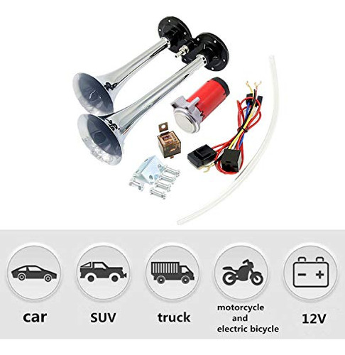 Bocina Coche 12v 150db Cromada Zinc Doble Trompeta Con