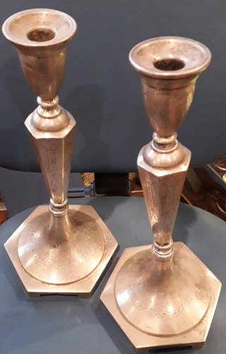 Antiguo Par Candelabro Art Deco Plata Judia Polonia Cuño 3