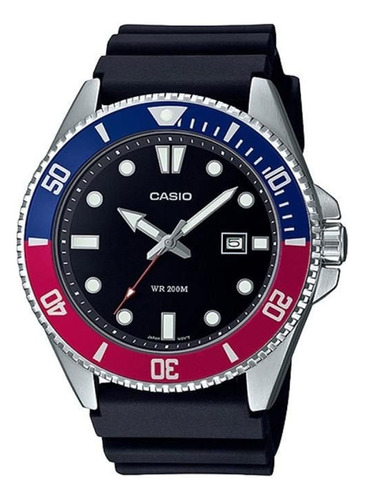 Relógio de pulso Casio MDV-107 com corria de resina cor preto - bisel azul/bordô