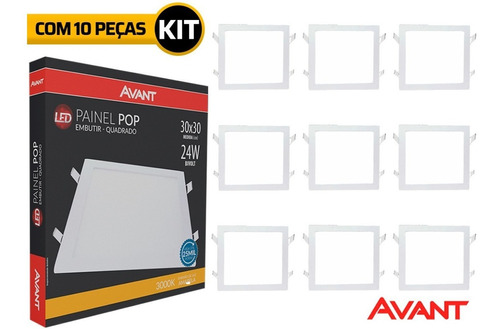 Kit 10 Plafon Embutir 24w Led Quadrad Painel Luminaria Avant