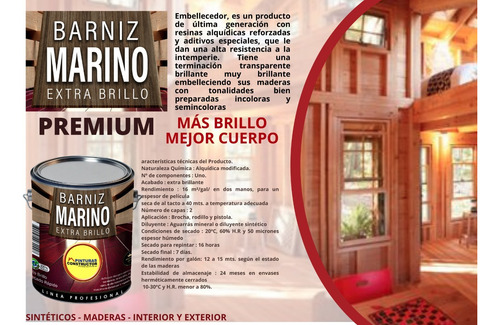 Barniz Marino Extra Brillo Roble Galon 4lts