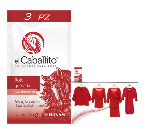 Colorante Caballito Teñir Telas Ropa Tye Rojo Granada (3pz)