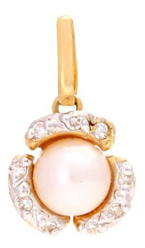 Imagem 1 de 1 de Pingente Flor 9 Brilhantes C/1 Perola Em Ouro 18k/750