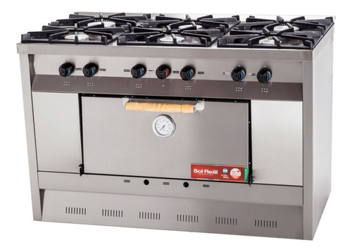 Cocina 6 Hornallas Sol Real Industrial 617 130 Cm Pizzera Color Plateado