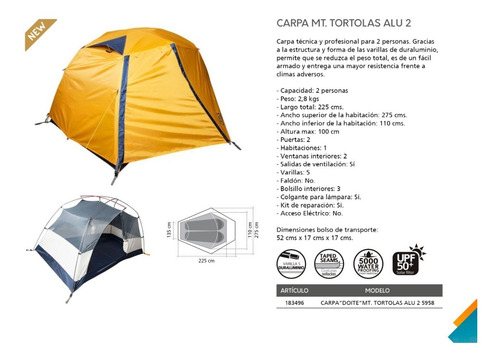 Carpa Profesional Doite Tortolas Alu 2 Pers Trekking Montaña