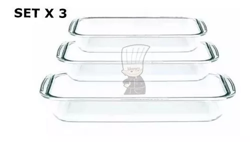 Set de 3 bandejas de vidrio rectangulares para horno, 1.0L, 1.6l, 2