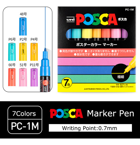 Posca Pc-1m 7 Pen Con Marker Set Uni Colors Pinturas