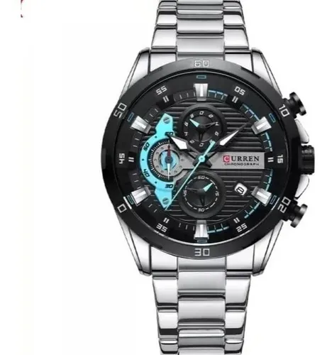 Curren 8402 pulsera de cuarzo azul de acero inoxidable para hombre, correa de reloj color plata