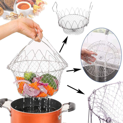 Cesta Plegable De Acero Inoxidable Para Freir A Vapor, Cesta