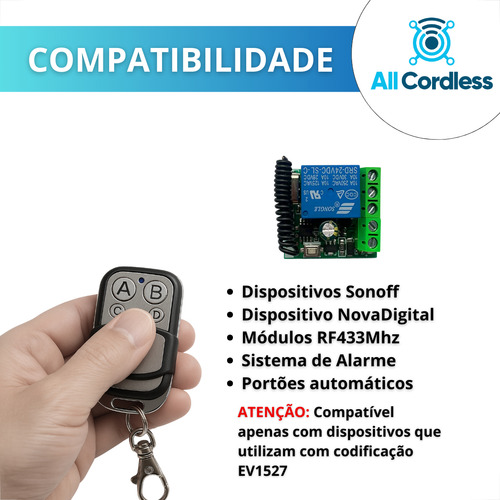 Controle Remoto Rf 433mhz Código De Aprendizagem Ev1527