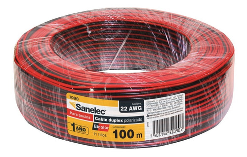Cable Para Bocina 22awg Bicolor Negro Rojo Sanelec