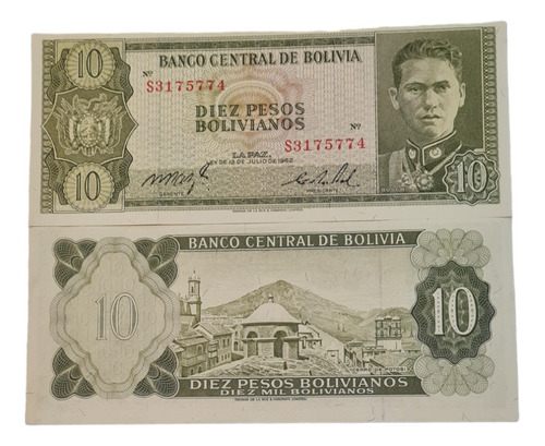 Billetes Mundiales : Bolivia 10 Pesos 1962 Nuevo