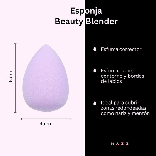 Esponja De Maquillaje Beauty Blender Mazz Make Up Lila Mediana