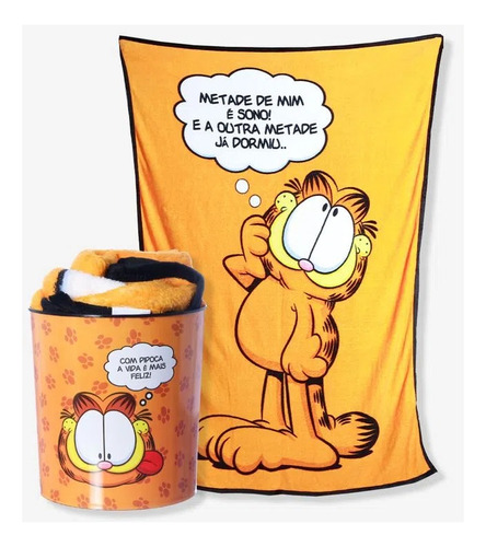 Kit Mantinha Com Balde Garfield Zona Criativa Cor Laranja Desenho Do Tecido Garfield