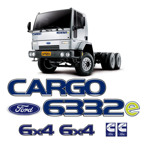 7 Adesivos Caminhão Ford Cargo 6332e Resinado Grande Azul