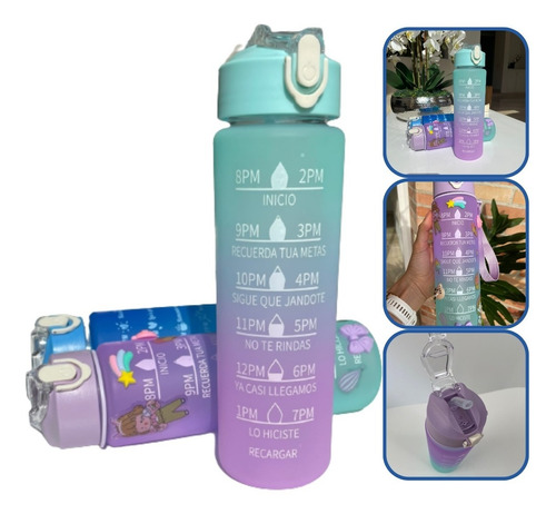 Termo Botella Agua 1 Lt Motivacional Gimnasio Pines + Stiker