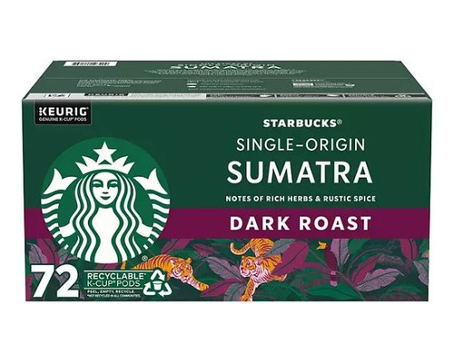 72 Capsulas K-cups Starbucks Café Sumatra, Tostado Oscuro