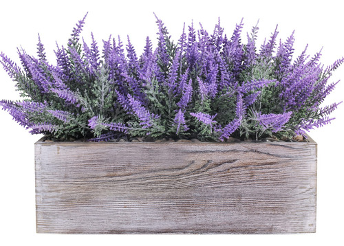 Arreglo Floral De Lavanda Falsa En Caja Rstica Rectangular D