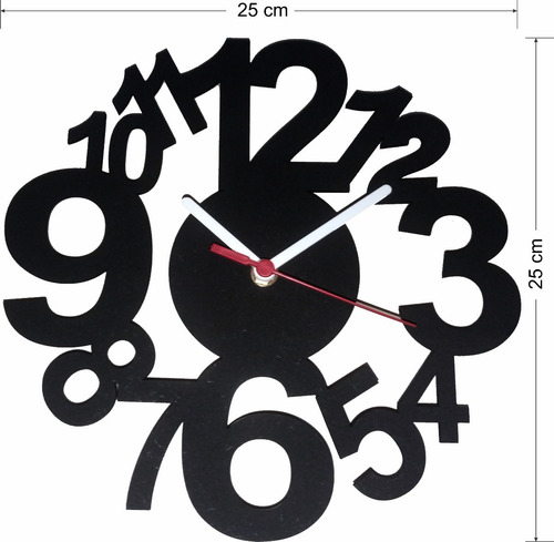 Imagem 2 de 3 de Relógio De Parede Em Mdf Preto Fosco 25x25cm Quartz Tic Tac