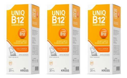 Combo 3x Suplementação De Vitamina B12 30ml Spray Kress Sabor Laranja