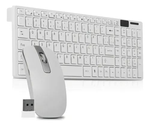 comprar Kit Teclado E Mouse Sem Fio Wireless Bluetooth Slim 2.4 Ghz Mouse Branco Teclado Branco