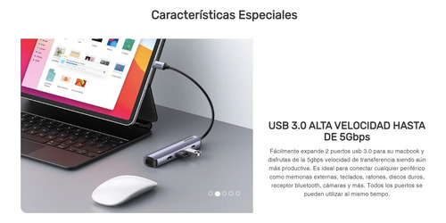 Hub Ugreen Usb-c 5 En 1 - 2 X Usb 3.0 - 1 X Hdmi - 1 X Rj45